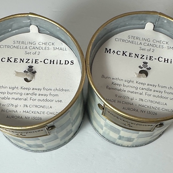 NEW MacKenzie-Childs Blue and White Sterling Check Citronella Candles - Pair - Picture 7 of 7